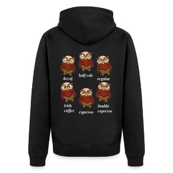 Bird Whisperer Owl Caffeine Drinker - Unisex Premium Organic Zip Hoodie - black - Back - Nico (187cm)