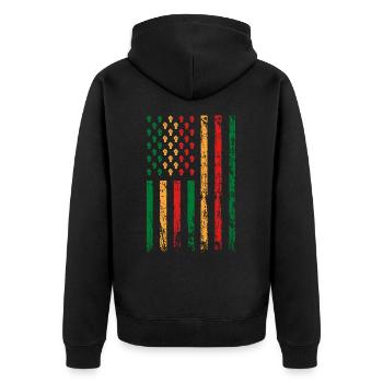 Drapeau Américain Poing Décor Noir Mélanine - Veste à capuche bio Premium Unisexe - noir - Dos - Nico (187cm)