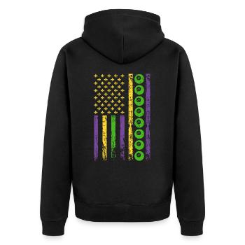 Amerikanischer Queue Sport Flagge Billard - Unisex Premium Bio Zip Hoodie - Schwarz - Hinten - Nico (187cm)