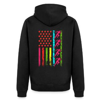 Amerikanische Sportflagge Leichtathletik 100 Tage - Unisex Premium Bio Zip Hoodie - Schwarz - Hinten - Nico (187cm)