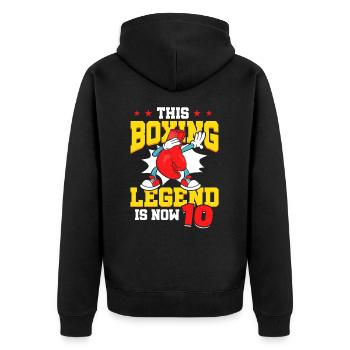 Diese Boxlegende Ist Jetzt 10 Sports Kid 10. - Unisex Premium Bio Zip Hoodie - Schwarz - Hinten - Nico (187cm)