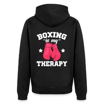 Boxen Ist Meine Therapie Sparring Sport - Unisex Premium Bio Zip Hoodie - Schwarz - Hinten - Nico (187cm)