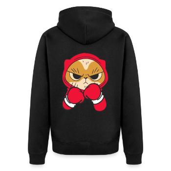 Katze Boxer Kampfsportler Sparring Combat Sports - Unisex Premium Bio Zip Hoodie - Schwarz - Hinten - Nico (187cm)