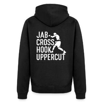 Jab Cross Hook Uppercut Combat Sports Boxer Punch - Unisex Premium Bio Zip Hoodie - Schwarz - Hinten - Nico (187cm)