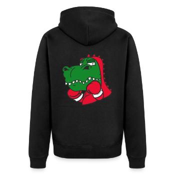 Dinosaurier Boxer Kampfsportler Sparring Sport - Unisex Premium Bio Zip Hoodie - Schwarz - Hinten - Nico (187cm)