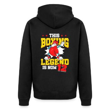 Diese Boxlegende Ist Jetzt 12 Sports Kid 12. - Unisex Premium Bio Zip Hoodie - Schwarz - Hinten - Nico (187cm)
