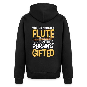 Flute With Brain - Gifted - Unisex Premium Bio Zip Hoodie - Schwarz - Hinten - Nico (187cm)