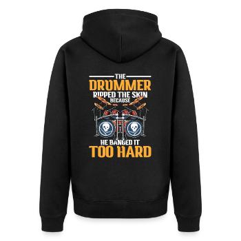 The Drummer Ripped Because He Banged It Too Hard - Unisex Premium Bio Zip Hoodie - Schwarz - Hinten - Nico (187cm)