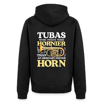 Tubas We're Twelve Times Hornier Than French Horn - Unisex Premium Bio Zip Hoodie - Schwarz - Hinten - Nico (187cm)