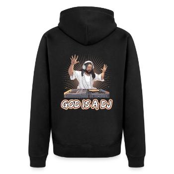 God Is DJ Musik Techno Kopfhörer Pop für einen DJ - Unisex Premium Bio Zip Hoodie - Schwarz - Hinten - Nico (187cm)