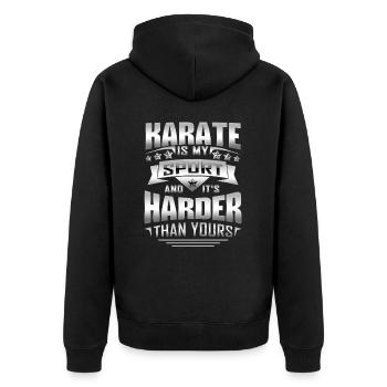 Karate Is My Sports And It's Harder Than Yours - Unisex Premium Bio Zip Hoodie - Schwarz - Hinten - Nico (187cm)