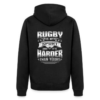Rugby Is My Sports And It's Harder Than Yours - Unisex Premium Bio Zip Hoodie - Schwarz - Hinten - Nico (187cm)