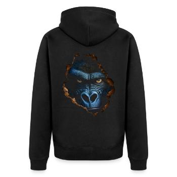 Gorilla Wand Loch Affe Zoo Tier Kostüm Geschenk - Unisex Premium Bio Zip Hoodie - Schwarz - Hinten - Nico (187cm)