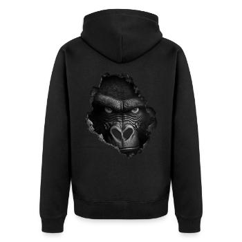 Gorilla Wand Loch Affe Zoo Tier Kostüm Geschenk - Unisex Premium Bio Zip Hoodie - Schwarz - Hinten - Nico (187cm)