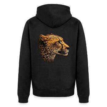Leopard Tiermotiv Geschenk Mann Tierisch Zoo - Unisex Premium Bio Zip Hoodie - Schwarz - Hinten - Nico (187cm)
