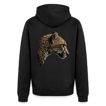Leopard Tiermotiv Geschenk Mann Tierisch Zoo - Unisex Premium Bio Zip Hoodie - Schwarz - Hinten - Nico (187cm)