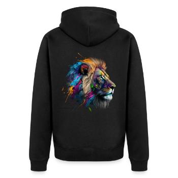 Löwe Kunst Geschenk Kunstwerk Tier Tiermotiv - Unisex Premium Bio Zip Hoodie - Schwarz - Hinten - Nico (187cm)