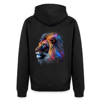 Löwe Bunt Raubkatze Kuns Tier Geschenk Afrika Zoo - Unisex Premium Bio Zip Hoodie - Schwarz - Hinten - Nico (187cm)