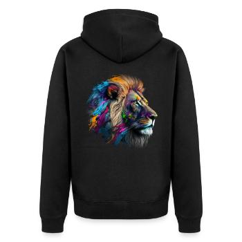 Lion Colorful Big Cat Kuns Animal Gift Africa Zoo - Unisex Premium Organic Zip Hoodie - black - Back - Nico (187cm)