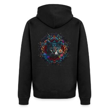 Katze Mandala Kunst Katzenmotiv Geschenk Blumen - Unisex Premium Bio Zip Hoodie - Schwarz - Hinten - Nico (187cm)