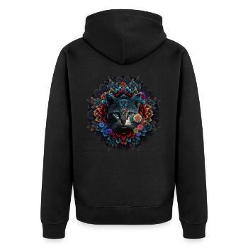 Katze Mandala Kunst Katzenmotiv Geschenk Blumen - Unisex Premium Bio Zip Hoodie - Schwarz - Hinten - Nico (187cm)