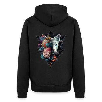 Cat Flowers Art Gift Cat Motif Animal - Unisex Premium Organic Zip Hoodie - black - Back - Nico (187cm)