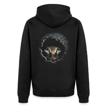 Katze Wand Loch Geschenk Katzenmotiv Katzehalter - Unisex Premium Bio Zip Hoodie - Schwarz - Hinten - Nico (187cm)