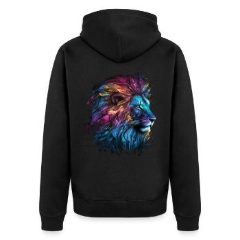 Lion Colorful Big Cat Kuns Animal Gift Africa Zoo - Unisex Premium Organic Zip Hoodie - black - Back - Nico (187cm)