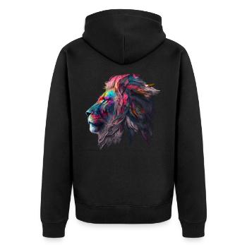 Lion Colorful Big Cat Kuns Animal Gift Africa Zoo - Unisex Premium Organic Zip Hoodie - black - Back - Nico (187cm)
