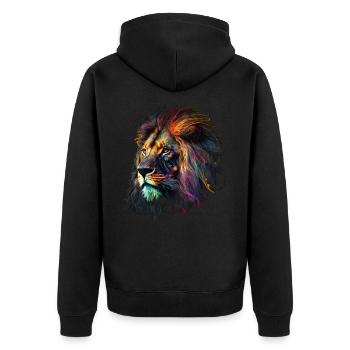 Lion Colorful Big Cat Kuns Animal Gift Africa Zoo - Unisex Premium Organic Zip Hoodie - black - Back - Nico (187cm)