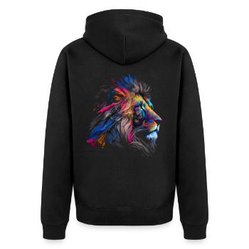 Lion Colorful Big Cat Kuns Animal Gift Africa Zoo - Unisex Premium Organic Zip Hoodie - black - Back - Nico (187cm)