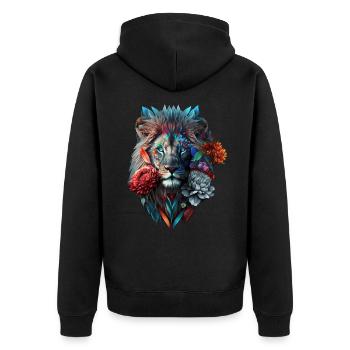 Lion Polygone Art Fleurs Animal Gift Zoo Motif - Veste à capuche bio Premium Unisexe - noir - Dos - Nico (187cm)
