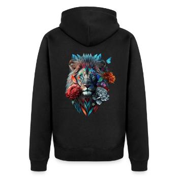 Löwe Polygon Kunst Blumen Tier Geschenk Zoo Motiv - Unisex Premium Bio Zip Hoodie - Schwarz - Hinten - Nico (187cm)