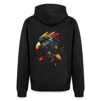 Papagei Vogel Bunt Vogelmotiv Geschenk Tier - Unisex Premium Bio Zip Hoodie - Schwarz - Hinten - Nico (187cm)