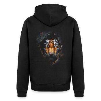 Tiger Wand Loch Raubkatze Tigermotiv Geschenk Tier - Unisex Premium Bio Zip Hoodie - Schwarz - Hinten - Nico (187cm)