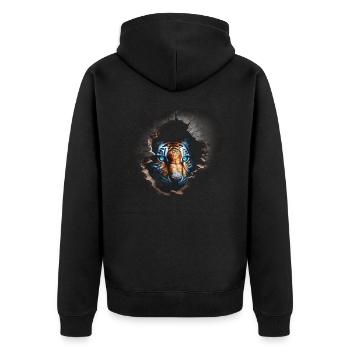 Tiger Wand Loch Raubkatze Tigermotiv Geschenk Tier - Unisex Premium Bio Zip Hoodie - Schwarz - Hinten - Nico (187cm)