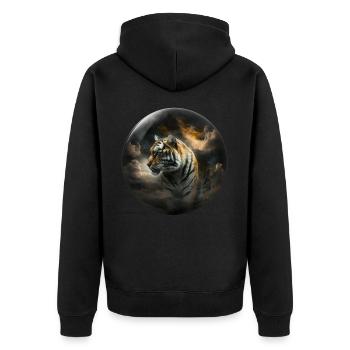 Tiger Glas Kugel Wolke Raubkatze Geschenk Kunst - Unisex Premium Bio Zip Hoodie - Schwarz - Hinten - Nico (187cm)