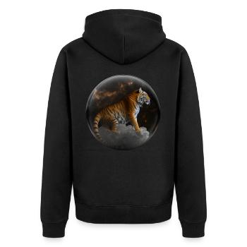 Tiger Glass Animal Cloud Big Cat Gift Art - Unisex Premium Organic Zip Hoodie - black - Back - Nico (187cm)