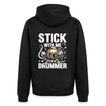 Stick With Me I'm A Drummer - Unisex Premium Bio Zip Hoodie - Schwarz - Hinten - Nico (187cm)