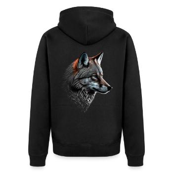 Wolf und Fuchs gemischt, Kunst Kopf Tier Geschenk - Unisex Premium Bio Zip Hoodie - Schwarz - Hinten - Nico (187cm)