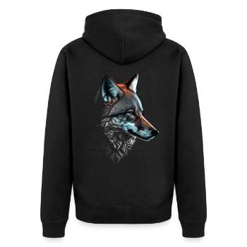 Loup et renard mixtes, cadeau animal de tête d’art - Veste à capuche bio Premium Unisexe - noir - Dos - Nico (187cm)