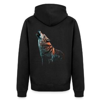 Wolf heulen Tiermotiv Zoo Geschenk Tier Wildtier - Unisex Premium Bio Zip Hoodie - Schwarz - Hinten - Nico (187cm)