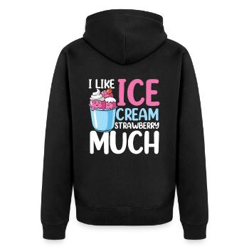 I Like Ice Cream Strawberry Much für eine Eis - Unisex Premium Bio Zip Hoodie - Schwarz - Hinten - Nico (187cm)