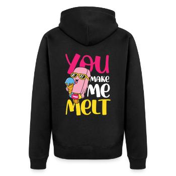 You Make Me Melt für eine Eis Liebhaber - Unisex Premium Bio Zip Hoodie - Schwarz - Hinten - Nico (187cm)