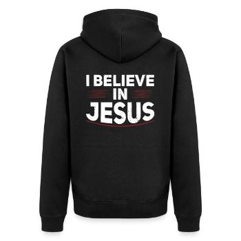 Ich Glaube An Jesus Christlicher Glaube Gläubiger - Unisex Premium Bio Zip Hoodie - Schwarz - Hinten - Nico (187cm)