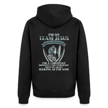I am part of the team Jesus I am a believer Christian God - Unisex Premium Organic Zip Hoodie - black - Back - Nico (187cm)