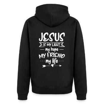 Jésus est ma lumière, mon espérance, plus chrétienne - Veste à capuche bio Premium Unisexe - noir - Dos - Nico (187cm)