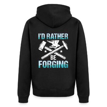 I'd Rather Be Forging - Unisex Premium Bio Zip Hoodie - Schwarz - Hinten - Nico (187cm)