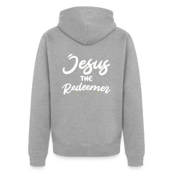 Jesus Der Erlöser Christlicher Glaube An Gott - Unisex Premium Bio Zip Hoodie - Grau meliert - Hinten - Nico (187cm)