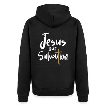 Jesus Our Redemption Cross Christian Faith - Unisex Premium Organic Zip Hoodie - black - Back - Nico (187cm)